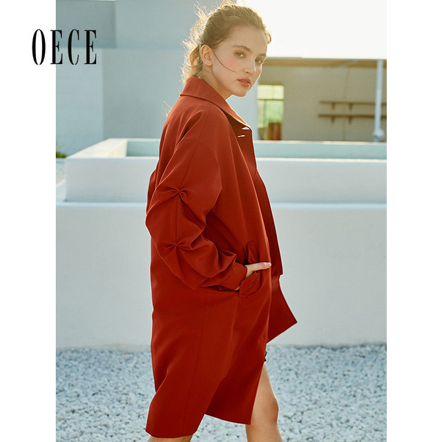 Oece spring new Chic retro French style lapel waist jacket ກາງເວັນ windbreaker