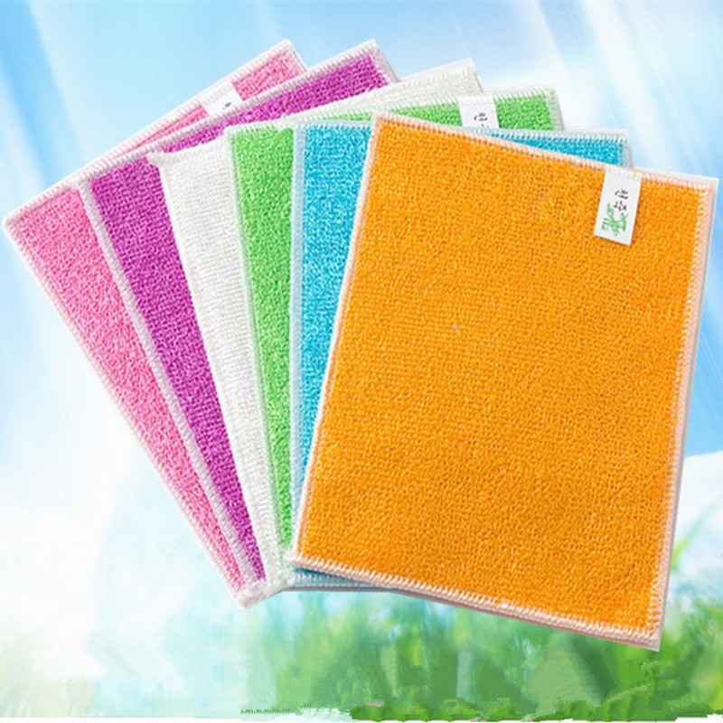 Kitchen Thickened Double-Layer Wood and Bamboo Fiber Dish Towel, Bamboo Charcoal Fiber Magical Oil-Removing, Stain-Removing, Water-Absorbing, Non-Greasy Cleaning Cloth