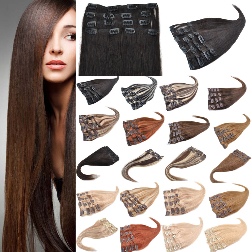Real hair 7 pieces clip clip Hair Pick hair sheet Invisible Invisible Long Straight Hair sheet Clip-in Human Hair