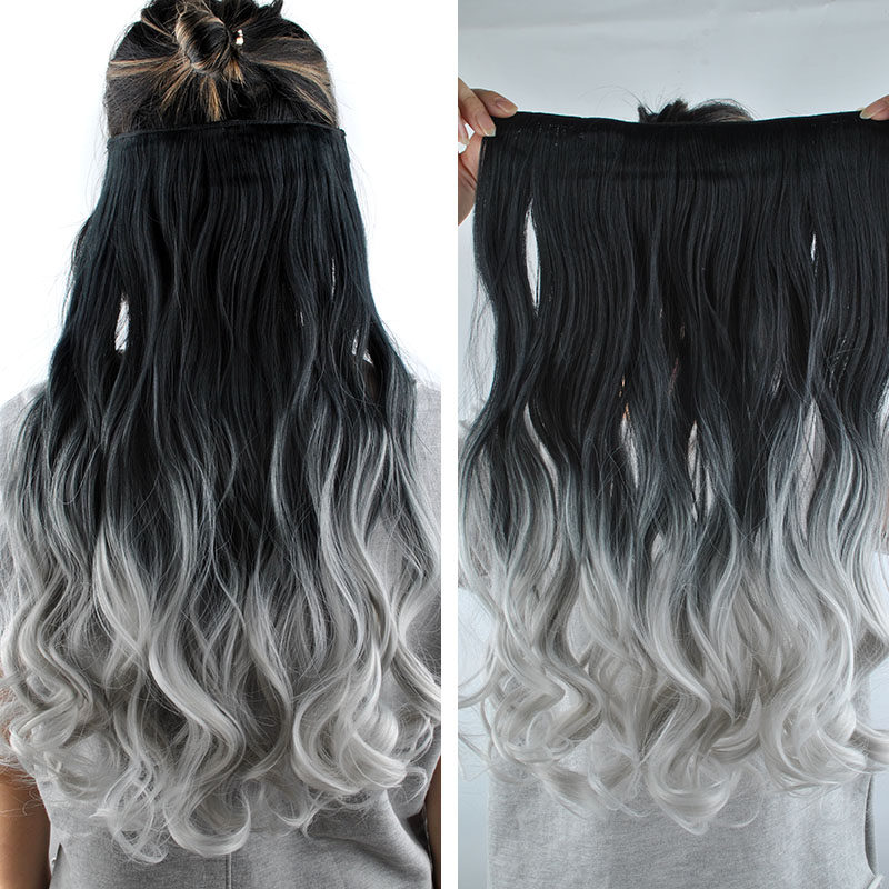 Black T Gray Clip-in Hair Extensions wig sheet long straight curly hair piece to pick up the hair
