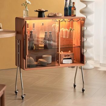 Solid wood movable living room storage cabinet sideboard