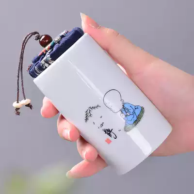 Buddhist ceramic tea cans, tea cans, small Pu'er tea boxes, portable mini travel storage, sealed cans, household