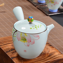 Green Porcelain Hand-painted Kongfu Tea with Jingdezhen color side to make pot Manau ceramic teapot five color hand-painted teapot single pot