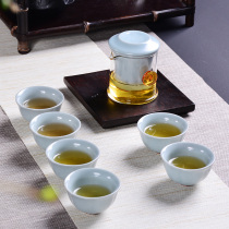 Heat resistant glass black tea tea tea overconsidering double ear cup flower tea pot punching tea ware Ru kiln ceramic utiliturg tea suit