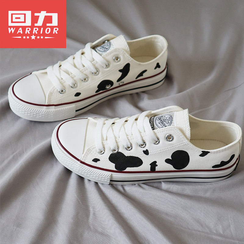 Pull back women's shoes summer hand-painted milk shoes Japanese canvas shoes low-top cow ow joint name cherry blossom peach is ripe