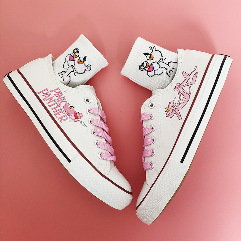 Back Liow Joint Powder Red Leopard Burst with Cherry Blossom Joy Tea Low Bunch Shoes Women's Hand Painted Peach Cooked With Little Daisy