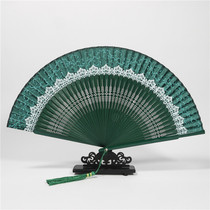 Cheongsam accessories catwalk show performance props Chinese style Hanfu projection folding fan lace printing light silk fan
