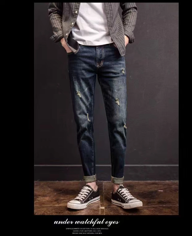 Mùa xuân mới quần jeans nam tu luyện tự thanh niên Nhật nhỏ chân quần áo lỗ quần dài thủy triều - Quần jean