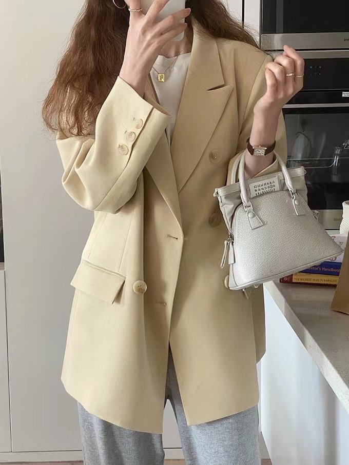 Casual Suit Jacket 2022 New Spring Autumn Blouse Temperament Gentle Women's Milk Yellow 100 Hitch A Little Subpops