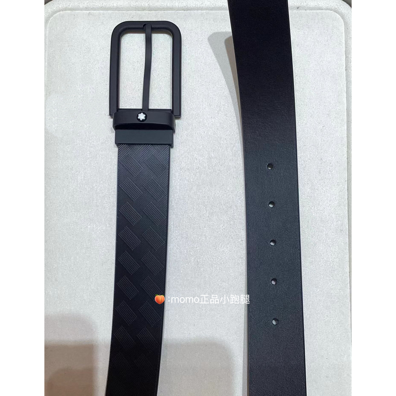 [New Model] Montblanc Fashion Series Rectangular Buckle Black Double-Sided Belt 3.5cm223425 Genuine