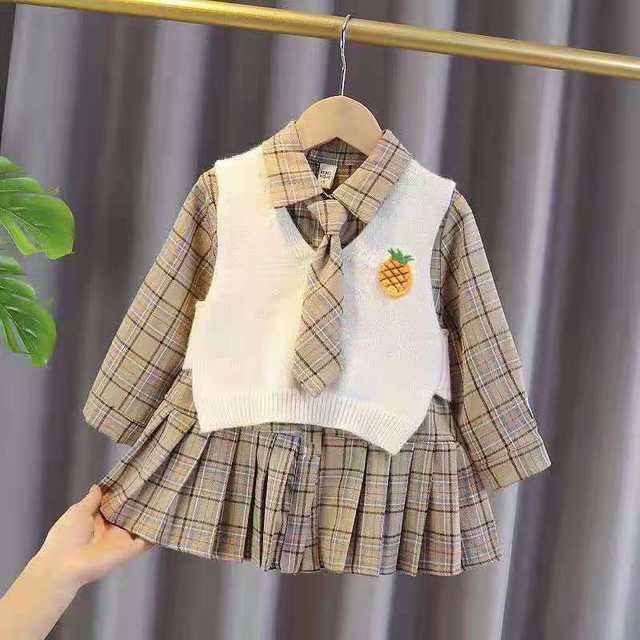 Girls spring and autumn dress skirt Western style college style British JK plaid skirt children's dress children's uniform skirt tide