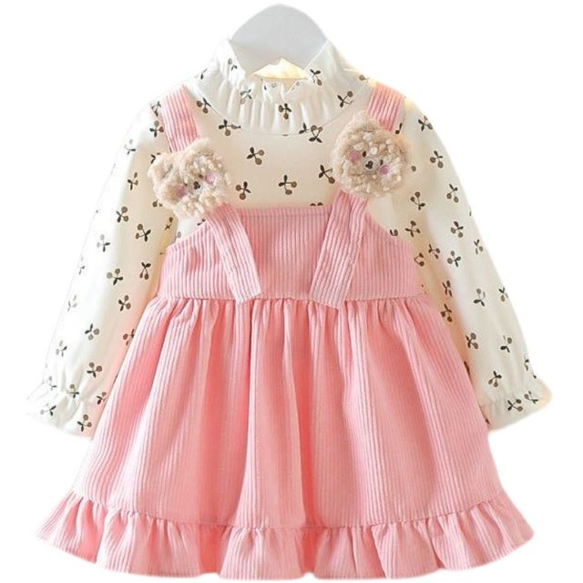 Girls princess skirt spring and autumn 2022 new style children's retro corduroy little girl Korean version fake two-piece skirt