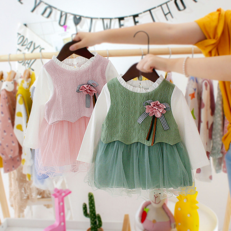 Female Baby Ocean Dress 2019 New Spring Autumn 01-3 Year Old Autumn Dress Girl Child Han Version Little Girl Child Dress