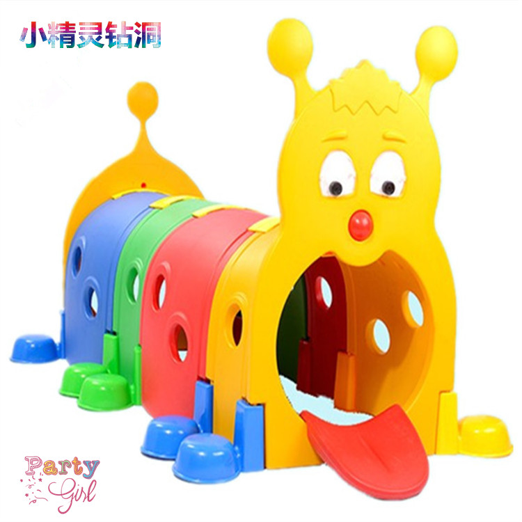 Small Elf Tunnel Drill Hole Toddler Plastic Climbing Fun Drill Hole Worm Toy Sunshine Crawl Colorful Caterpillar Tunnel