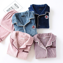 Pajamas couple autumn and winter long-sleeved thickened island velvet soft four-color large size long-sleeved warm home clothes suit