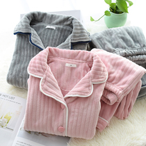 New flannel drawstring suit men and women couples winter warm and thick winter home clothes pajamas home clothes