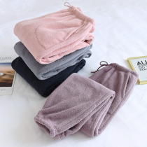 Womens autumn and winter warm pants pajamas couples plus velvet thickened coral fleece warm flannel mens home pants loose trousers