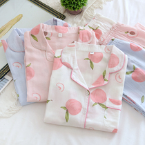 New double-layer gauze pajamas womens long-sleeved trousers home clothes thin cardigan cotton home clothes set