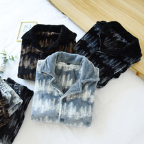 Pajamas mens autumn and winter models winter coral fleece plus velvet thickened warm flannel home service mens winter suits