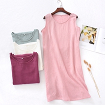 Summer solid color nightdress cotton crepe home skirt sleeveless pajamas thin home clothes loose large size casual