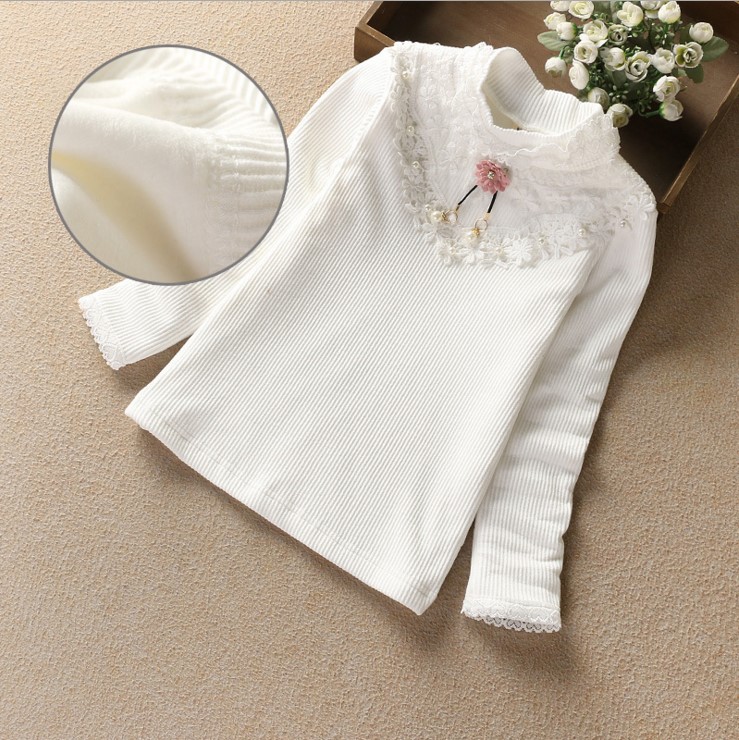 Quần áo trẻ em mùa đông cotton của trẻ em trong cổ áo bé trai cao nửa cổ cộng với áo sơ mi nhung đáy quần bé gái áo thun trắng dài tay dày ao thun coc tay be trai