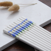 Ceramic chopsticks Home 10 Double bone Porcelain anti-slip European-style environmentally-friendly white unmoldy heat resistant Family loaded gift box