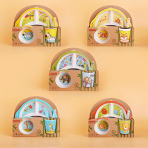 Childrens Bowl gift set creative childrens bamboo fiber tableware gifts kindergarten baby cartoon grid plate