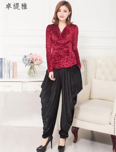 Autumn and winter velvet new Latin modern national standard dance wide-leg pants pants dance pants Cigarette pants bloomers high-waisted women's pants