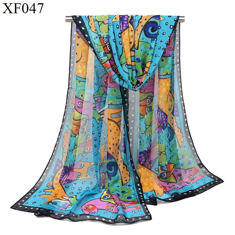 2018 spring and autumn and winter new female silk scarf animal cartoon scarf personality fashion Chiffon dual-use shawl characteristic scarf