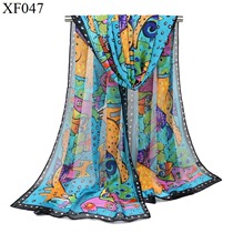 2018 Spring and autumn winter new womens silk scarf animal cartoon scarf personality fashion chiffon dual-purpose shawl characteristic scarf