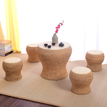 Rattan round balcony tea table tatami home platform tea table simple small round table Japanese simple living room table