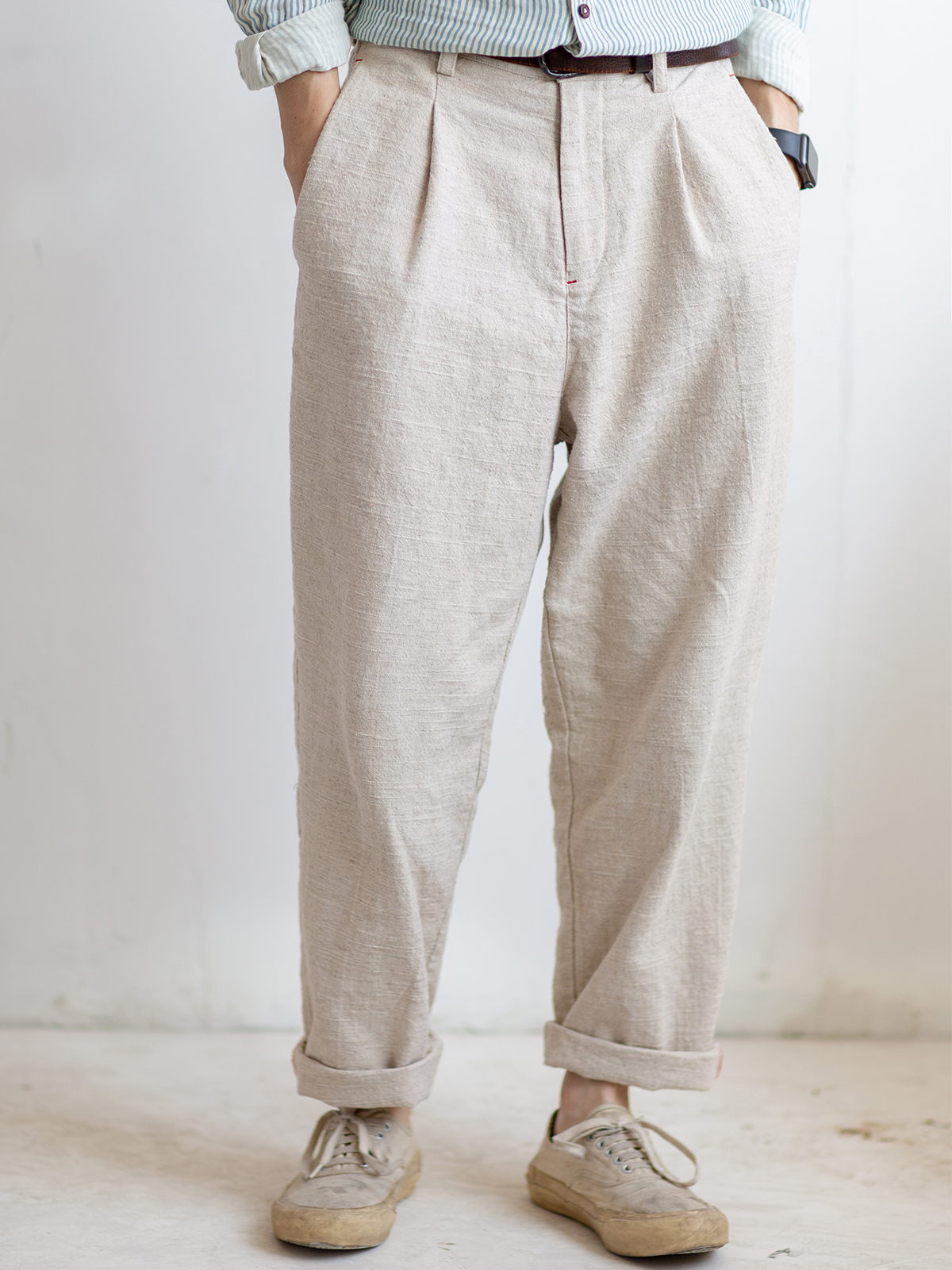 Home-style cotton and linen pants