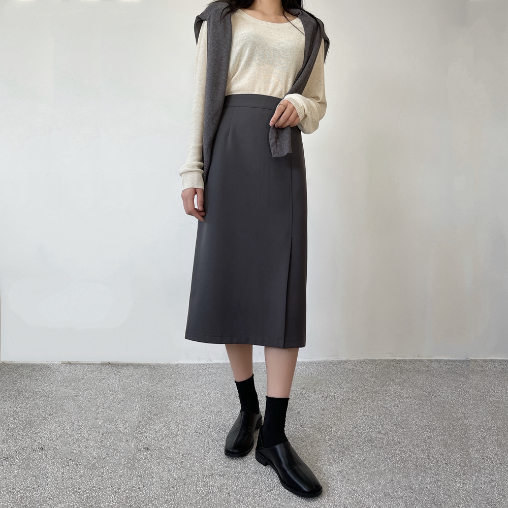High waist display slim suit fabric half body dress in front of the fork in the long version Canopy Wide A Character Dress Fall Straight Drum Skirt
