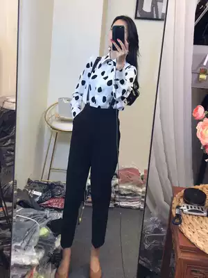 High waist baby bag pants women's Korean loose nine-point suit harem pants women's casual ribbed cigarette tube pants 2021 summer