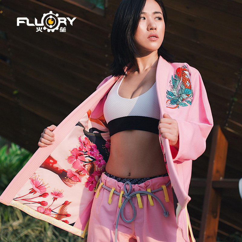 FLUORY fire base Brazilian jujitsu suit embroidery training competition Road suit BJJ GI Women's