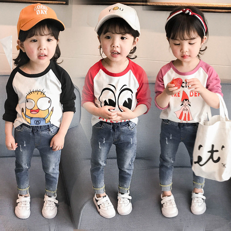 Baby long sleeve T - shirt spring and autumn children dress cotton boys and girls T - shirt shoulder blouse 1-2 - 3 - 56 years old