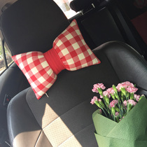 In Green creative bow bone fabric red blue plaid stripes cotton linen car headrest neck pillow