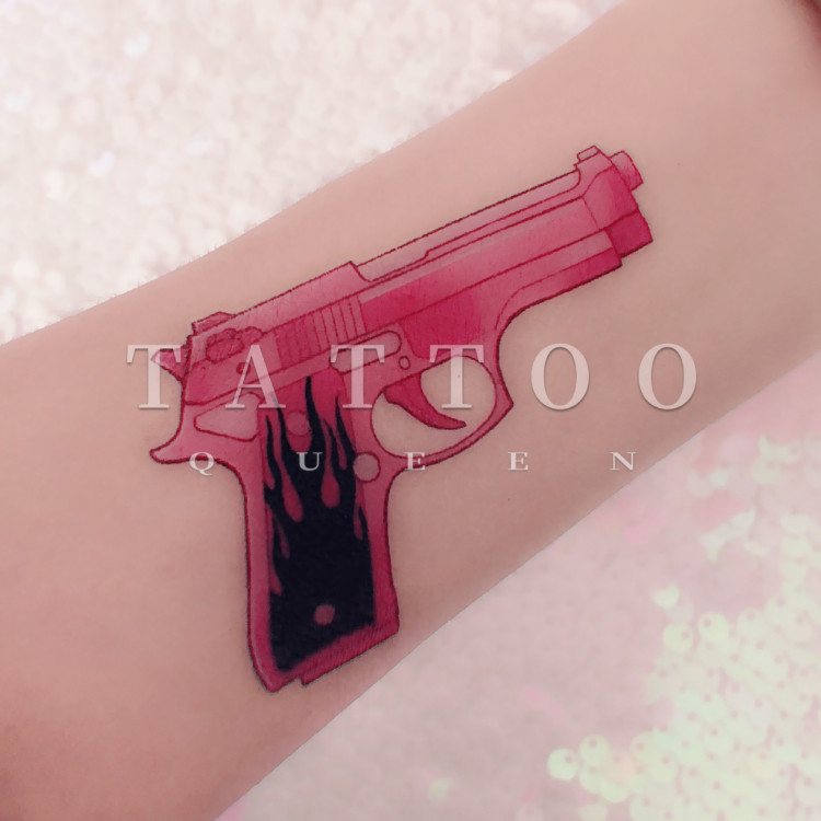 Flower Arm Girl TATTOO 128 Dark Gothic Small Figure Cool Pink Flame Gun Soft Girl Tattoo Sticker