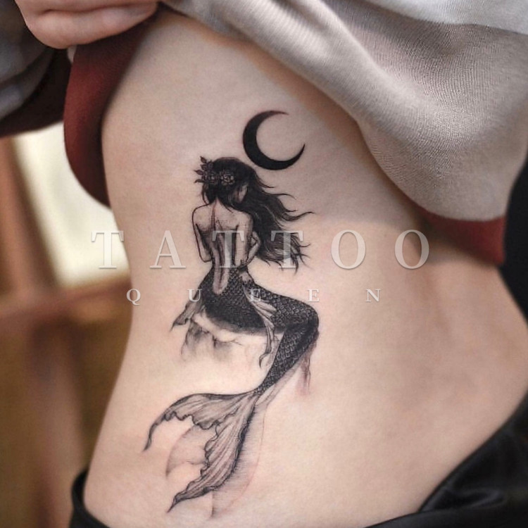 Flower Arm Girl TATTOO Z44 Black and White Moon Crescent Mermaid Tail Girl Tattoo Stickers 2