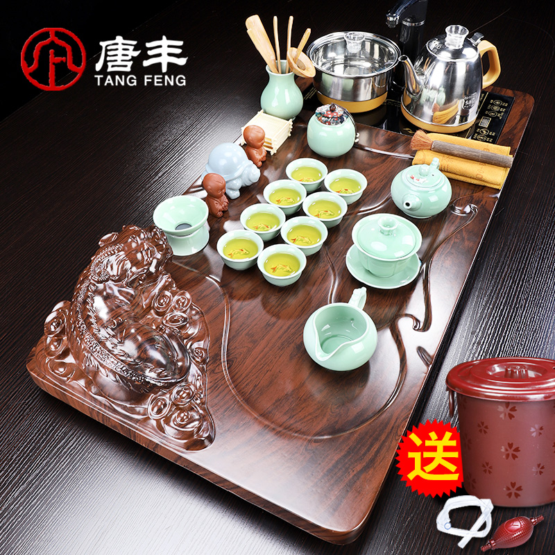 Tang Feng celadon kung fu tea is a complete set of domestic large tea tray was suit the snap one office with electric heating furnace