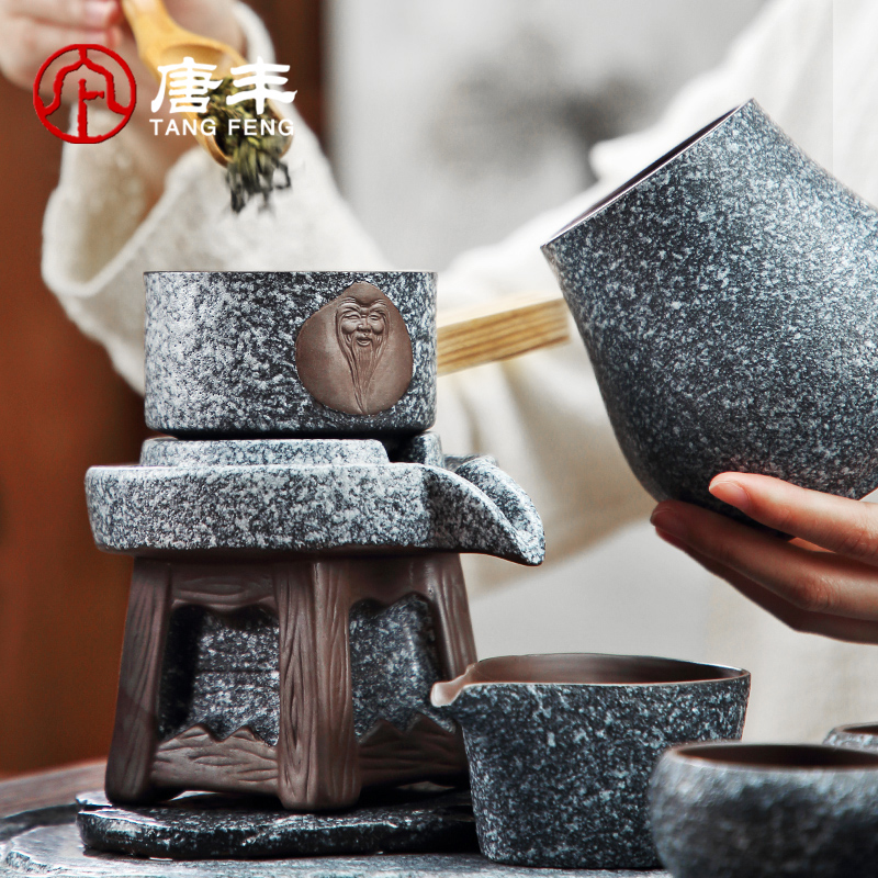 Tang Feng automatically make tea tea set suit imitation stone tea tray ceramic panel home office of a complete set of stone mill restoring ancient ways of tea