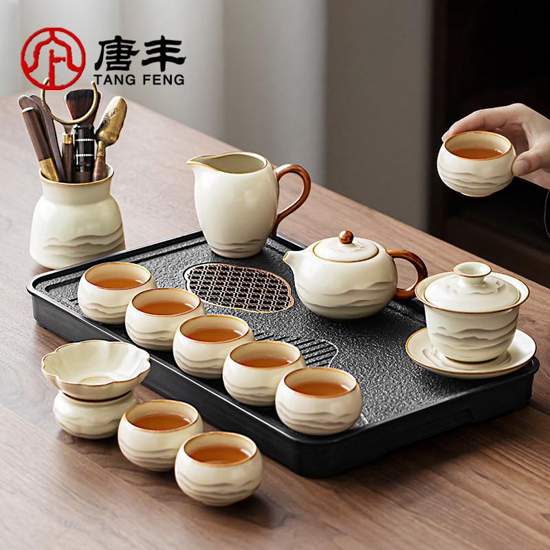 Молодежный чайный сервиз set 2025 new Ru Kiln tea специальный чайник чайная чашка легкая роскошная высококлассная атмосфера