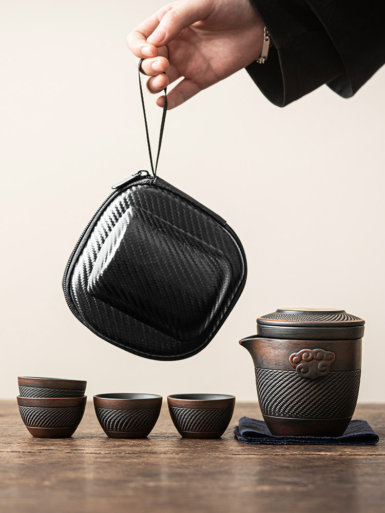 Tangfeng Purple Clay Quick-Drinking Cup Set, One Pot and Four Cups, Portable Travel Tea Set for Outdoor Use and Car Travel