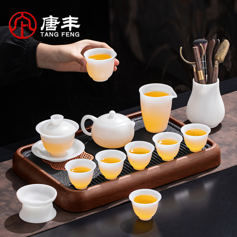 High-End Unglazed Jade Porcelain Tea Set 2026 New Model, Practical Gift for Elders during Mid-Autumn Festival, Birthday, Housewarming