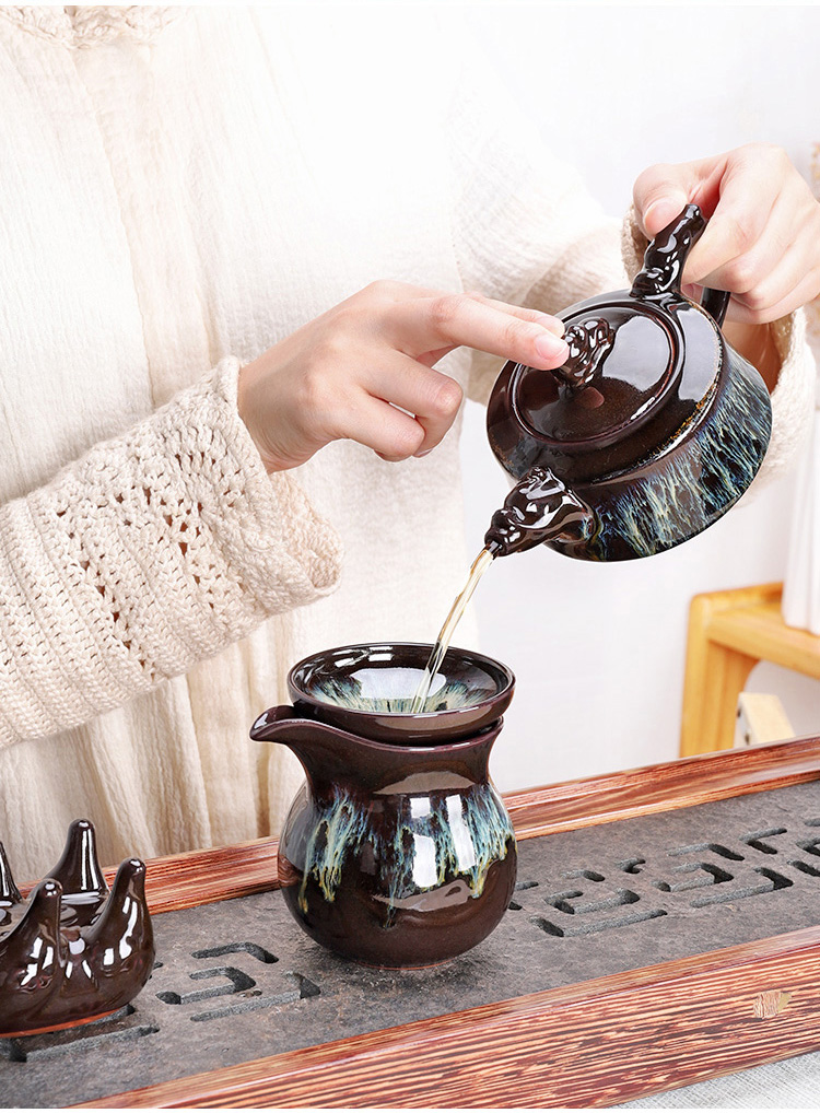 Tang Feng kung fu tea set home ceramic tea machine variable temmoku of a complete set of office automatic water heating furnace