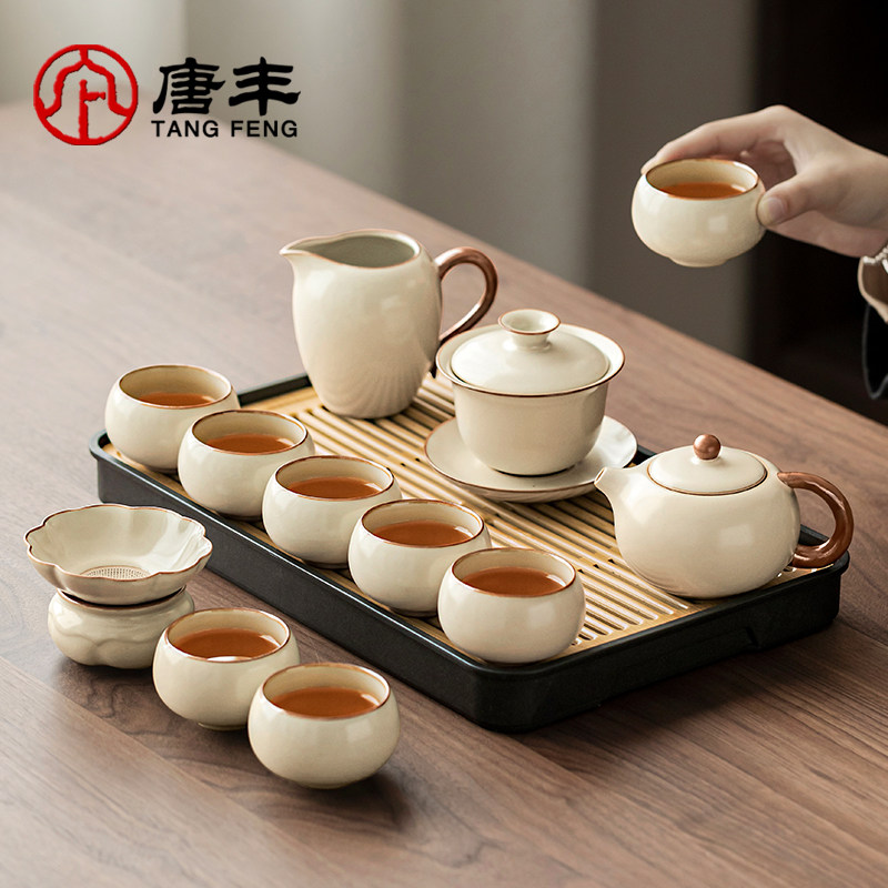 Ru Kiln Kung Fu tea set набор чайных сервизов 2026 новый чайный специальный чайник, набор чайных чашек высокого класса, легкий роскошный маленький чайный столик