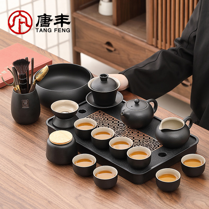 Чайный сервиз Tang Fenggongfu Набор бытовых чайных чашек чайник с чайным подносом легкий роскошный офисный чайный сервиз высокого класса полный комплект чайного стола
