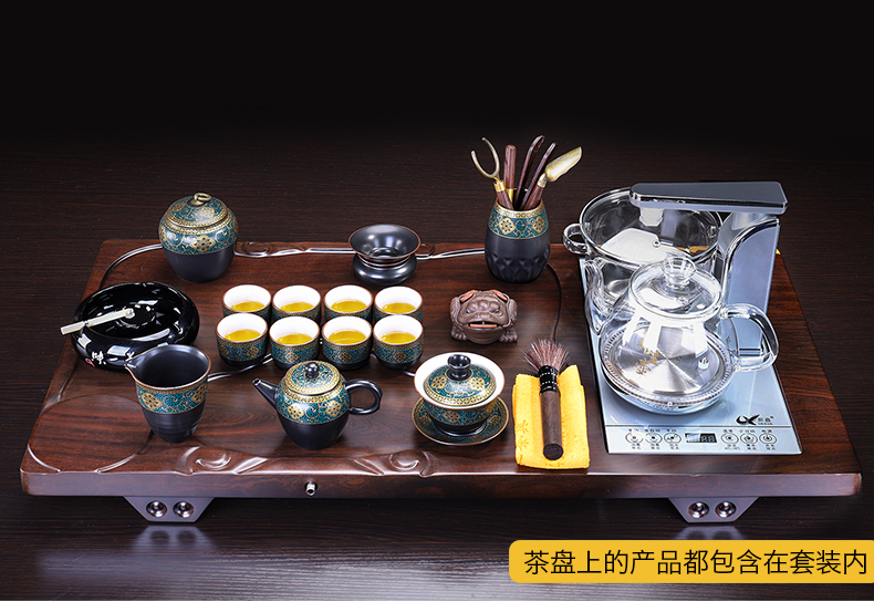 Tang Feng kung fu tea set suit household integration of a complete set of automatic tea tray tea taking office ebony wood tea table