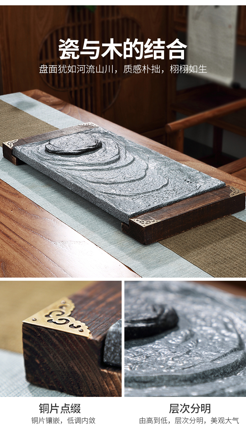 Tang Feng automatically make tea tea set suit imitation stone tea tray ceramic panel home office of a complete set of stone mill restoring ancient ways of tea