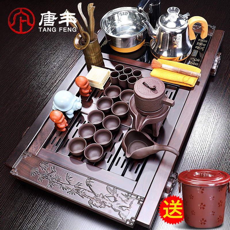 Tang Feng ebony wood tea tray of a complete set of the elder brother of the kung fu tea set your up up ceramic package four unity automatic electric heating furnace